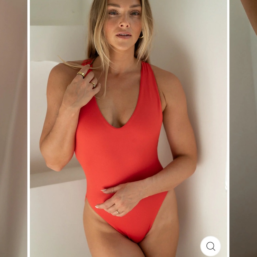 NWT Red V-Neck One-Piece Swimsuit - Women's